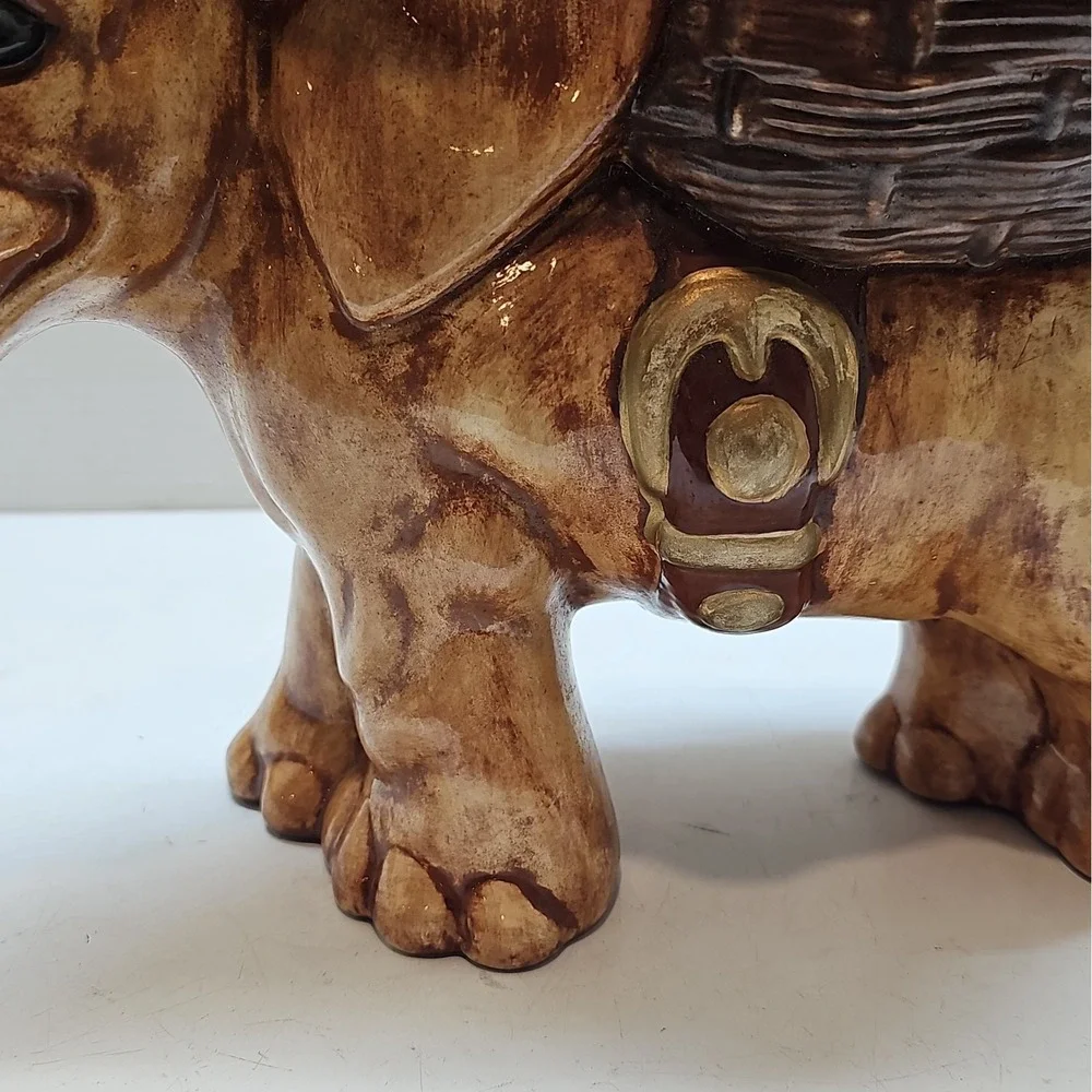Vintage 1970s Glazed Ceramic Elephant Planter